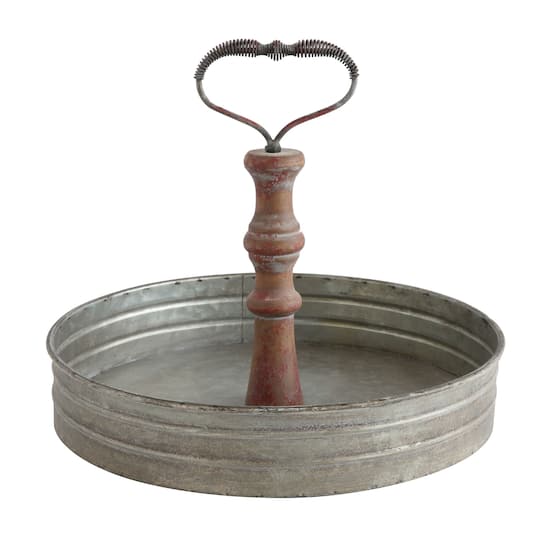Hello Honey® 11'' Round Metal & Wood Tray with Handle